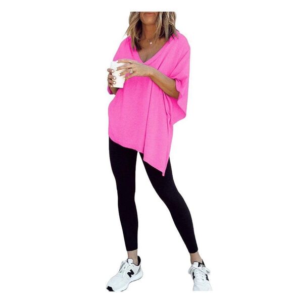 Women's Pink V-Neck Poncho - Picture 1 of 9